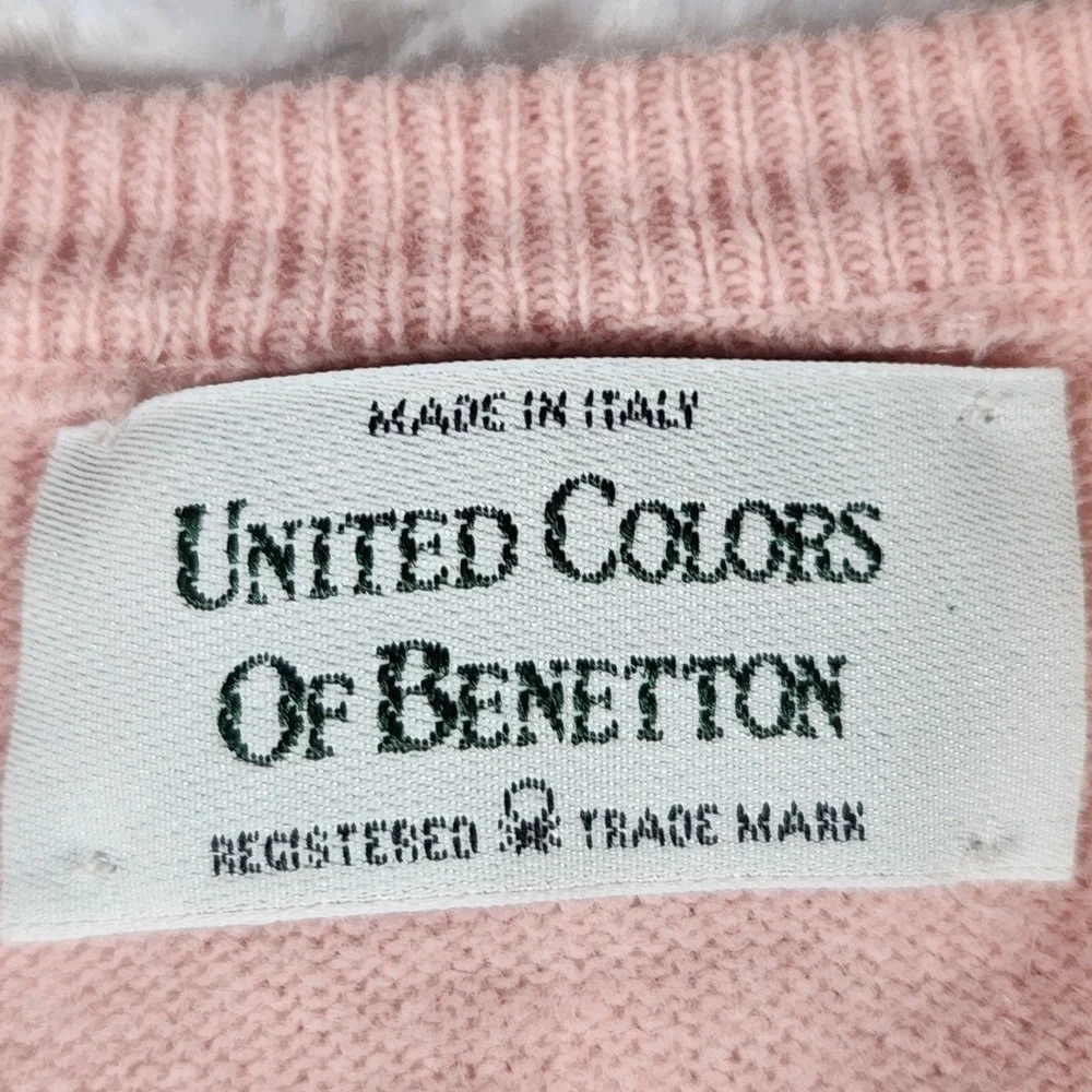 Vintage Benetton Pink Cardigan Made in Italy Extra Fine Merino‎ Wool Size L/XL